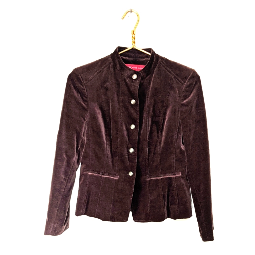 Anne Klein Brown Velvet Fitted Bomber Jacket 4P